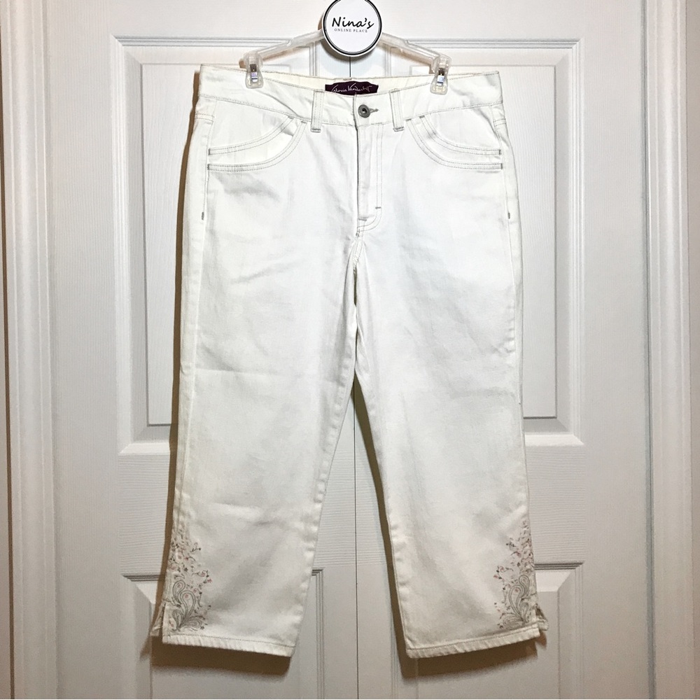 Gloria Vanderbilt Women’s Embroidered Leg Denim Capri Jeans White Size 10